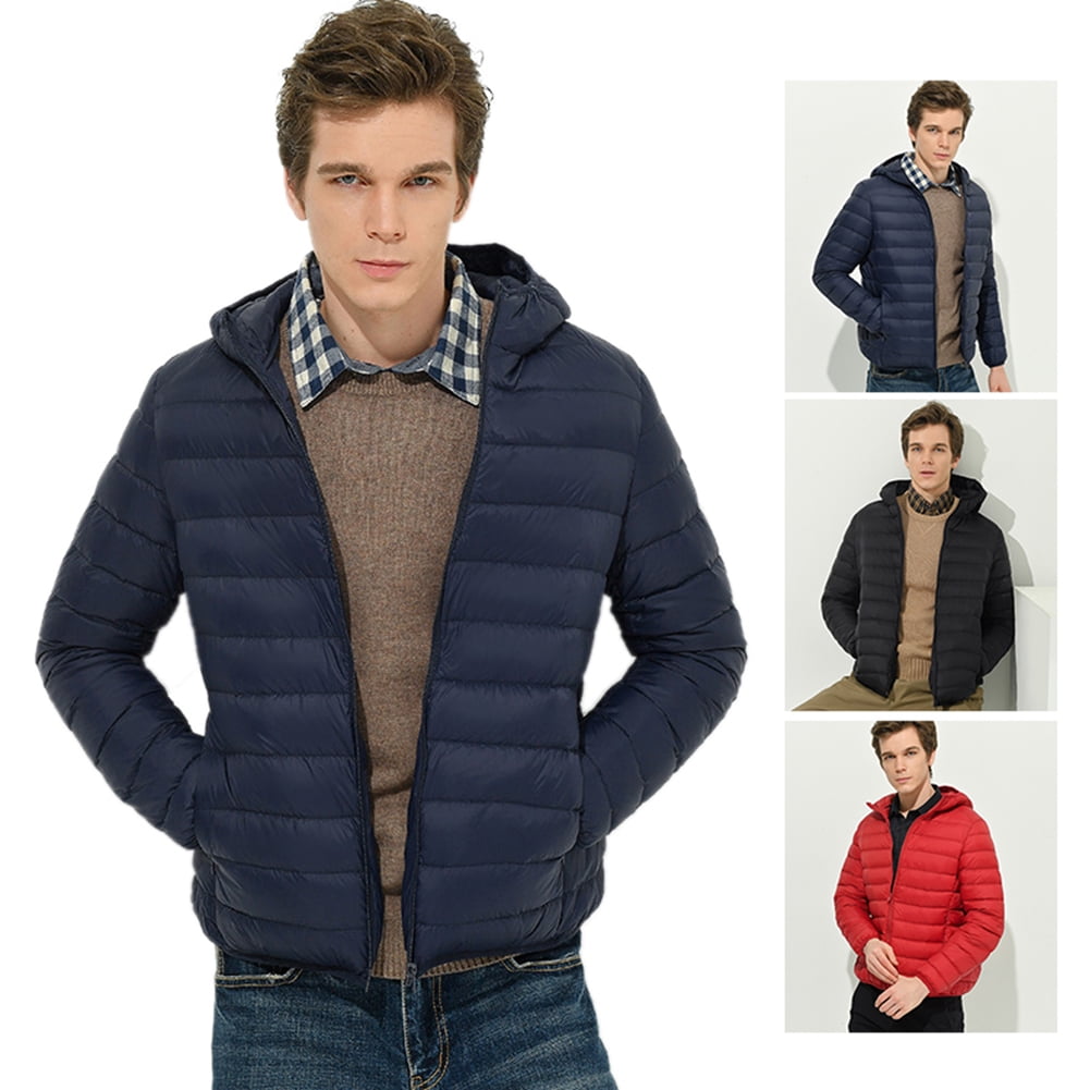 Men s Puffer Jacket Lightweight Warm Down Jacket Hooded Winter Coat Walmart