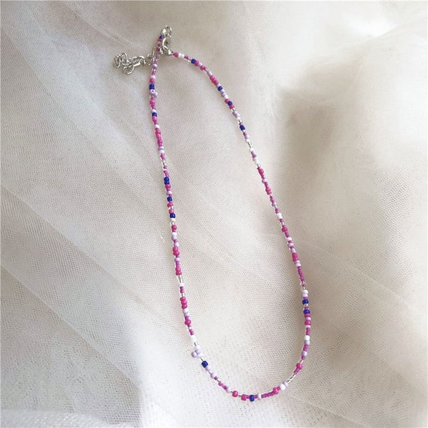 Nvzi Gargantilla de cuentas de semillas de arcoíris, collar de cuentas de vidrio de colores, collar de cuentas de arroz, collar hecho a mano, gargantilla de playa, cadena de joyería estilo L