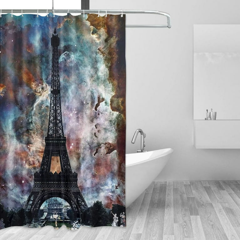 Paris Eiffel Tower Shower Curtain Bathroom Decor Waterproof Starry Night View Curtains Set With 12 Hooks 72 In Com