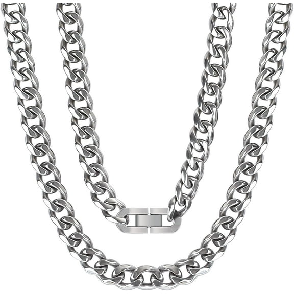 SanThree 10.5mm TA1 Pure Titanium Cuban Link Chain Necklace for Men, Ultra Light Hand Polished Diamond-Cut Solid Ti Chains for Anniversary Graduation Birthday, 23.62"