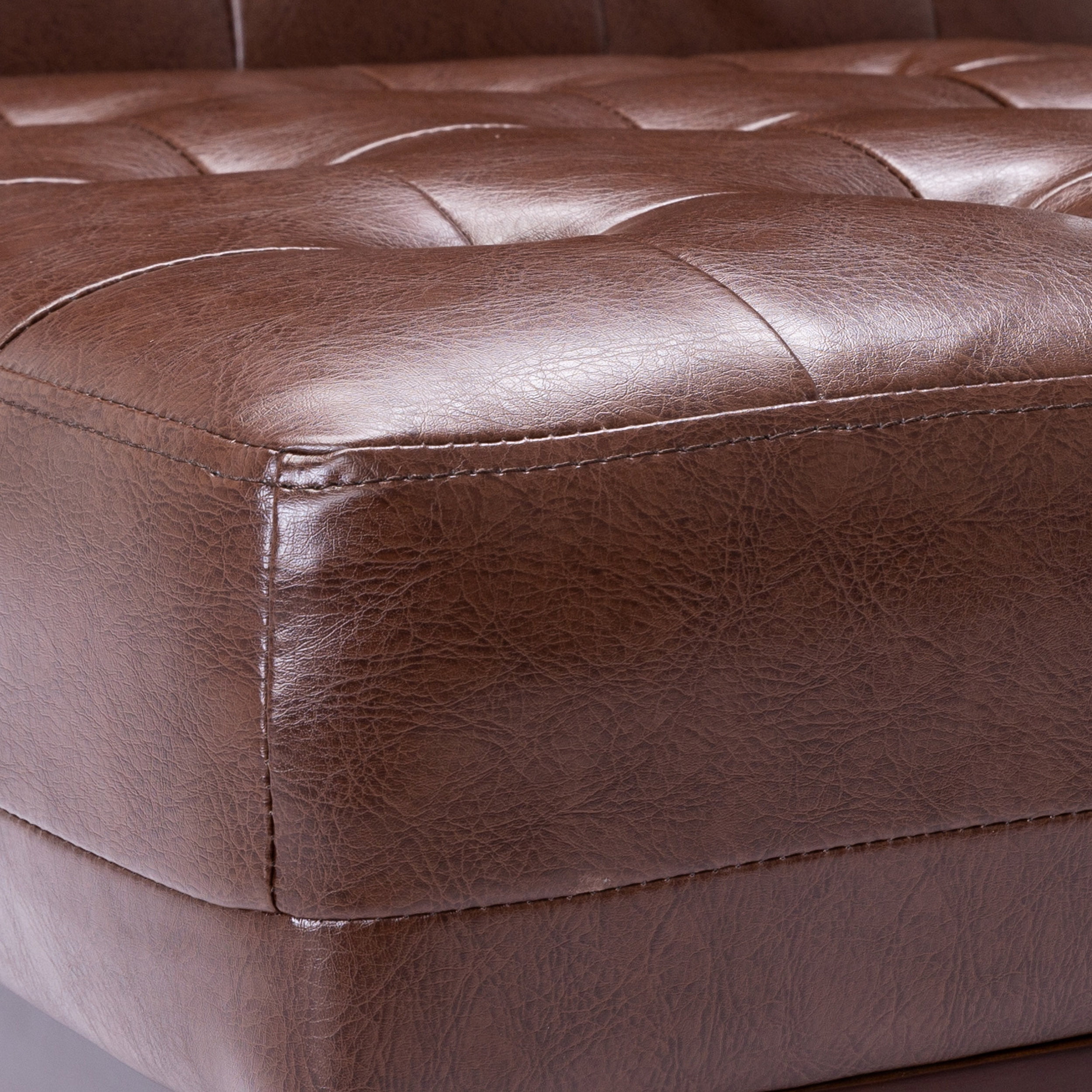 Noble House Voll Faux Leather Tufted Slipper Chair, Dark Brown