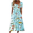 thumbnail image 2 of QJUHUNG Robe d'Été à Imprimé Floral Hawaïen pour Femmes, Manches Courtes, Robe Midi Fluide avec Poches, Coupe Ample, Tenue de Plage et de Villégiature, 2 of 6