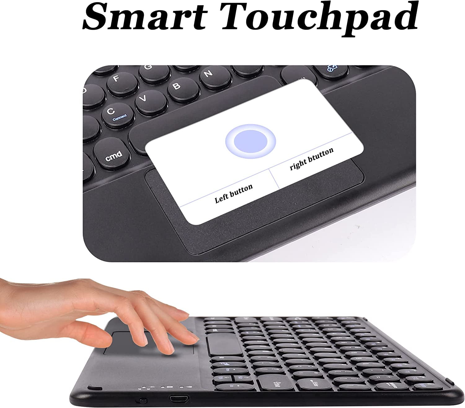 Wireless Bluetooth Keyboard with Touchpad for ipad, Portable Mini Small Universal Rechargeable 10 inch Ultra-Slim Wireless Keyboard for Tablet Smartphone PC Computer Laptop Windows Android iOS