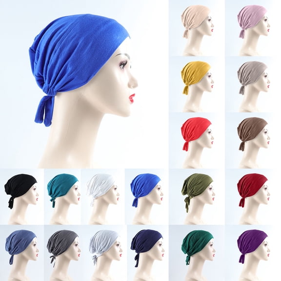 LSQii Women Hijab Undercap Elastic Solid Color Turban with Tie Back Closure Stretch Solid Color Islamic Muslim Inner Under Scarf Casual Adjustable Beanie