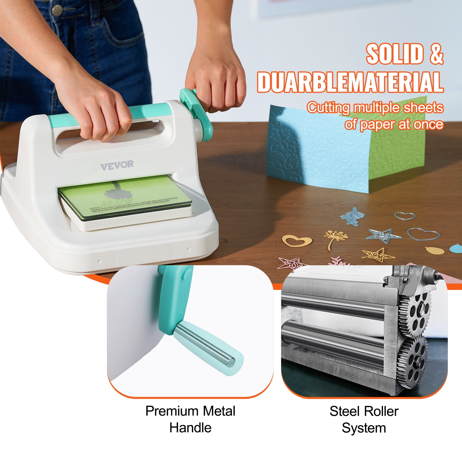 VEVOR Manual Die Cutting & Embossing Machine, Portable Cut Machines, 6 inch Opening Scrapbooking Machine Full Kit Included, For Arts & Crafts, Scrapbooking, Card Making and Crafting, White