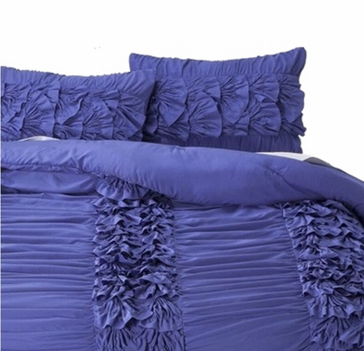 Twin Xl Purple Violet Layered Ruffle Comforter Sham Set