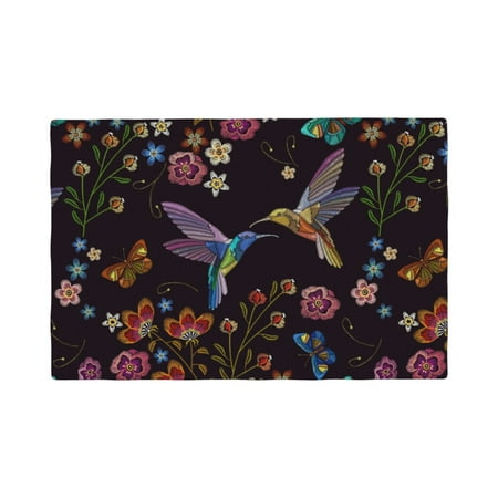 

Table Placemats Set of 4 - Humming Bird And Tropical Flowers 12x18 In Faux Linen Double Heat Resistant Place Mats Cloth Indoor/Outdoor Placemats Washable Table Mats for Dining Kitchen Party