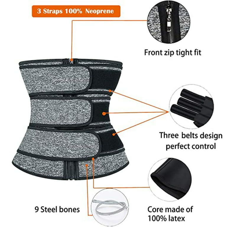 Sauna Waist Trimmer Belt Wide Men Workout Waist Trainer Sweat AB Belt with Adjustable  Three Straps Weight Loss Back Support Neoprene Snug Fit Belly Belt 