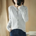 thumbnail image 4 of TKLPEHG Women's Knitting Cotton Cardigans Long Sleeve Fall Open Front Button Sweater Crew Neck Solid Outwear (Gray,L), 4 of 5