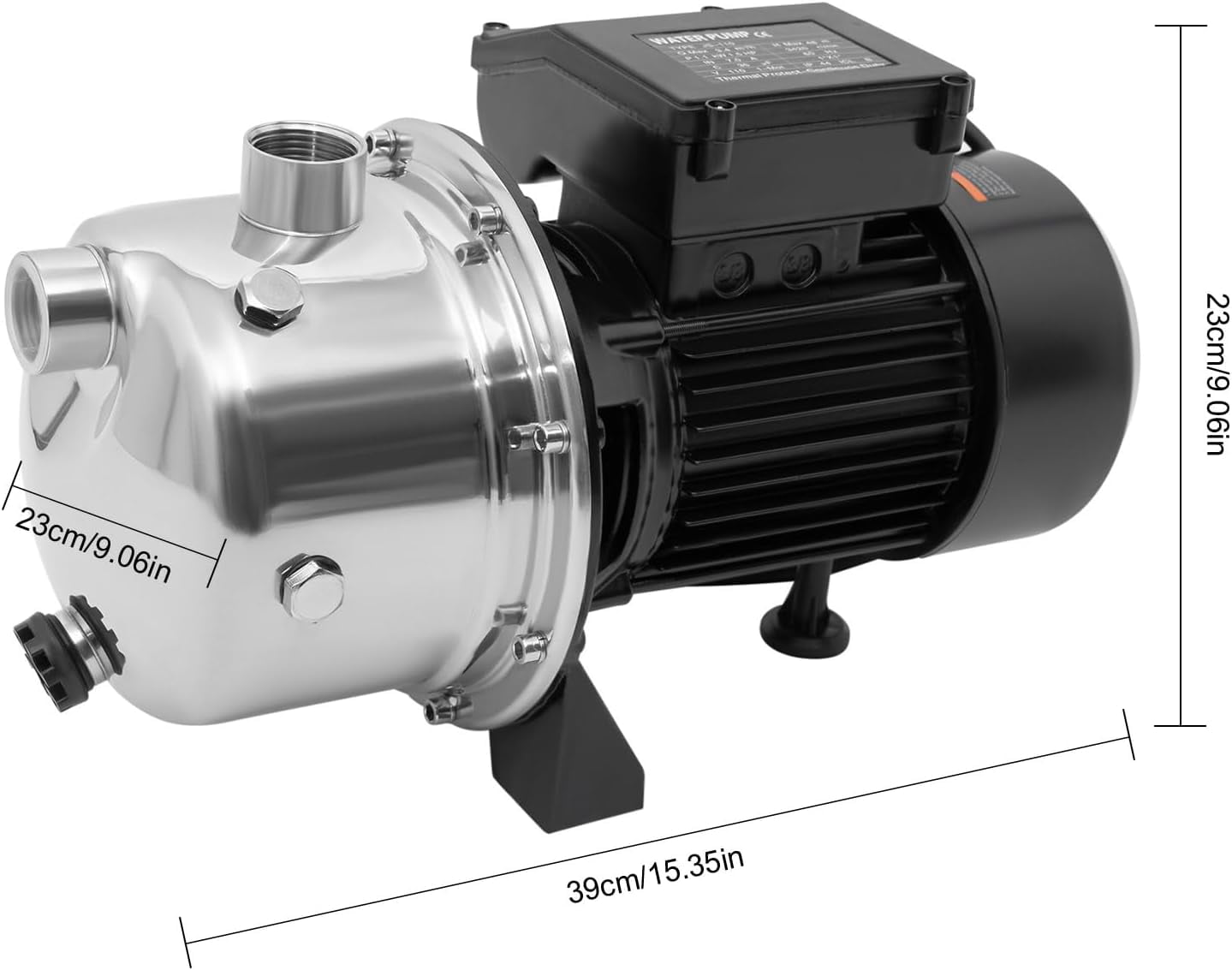 1100W Shallow Well Pump, Garden Jet Pump, 1.5 HP 115V, 1200 GPH 157 ft Head, Stainless Steel Sprinkler Booster Jet Pumps for Garden Lawn Irrigation system, Water Transfer