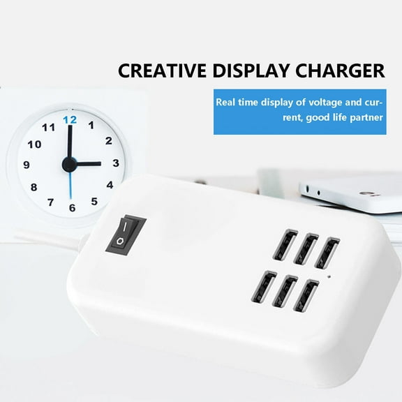 USB Charger Block 6 Ports USB Charger Fast Charging Plug AC Power Wall Travel Charging Adapter Charging Station Extension Socket Outlet for Multiple Devices Smart Phone Tablet Headphones