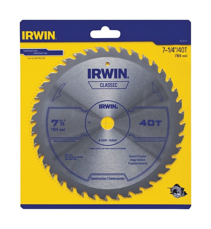Irwin 71/4 Dia. x 5/8 in. Carbide Classic Circular Saw Blade 40 teeth