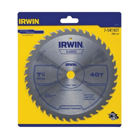 Irwin 7-1/4 Dia. x 5/8 in. Carbide Classic Circular Saw Blade 40 teeth 1