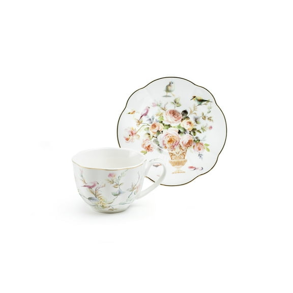 Grace Teaware Magnolia Garden 8oz Fine Porcelain Tea Cup and Saucer