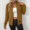 thumbnail image 2 of WULMLEO Women Zip Up Knit Cardigan, Long Sleeve Stand Collar Sweater Jacket with Pockets Soft Lightweight Loose Fit Casual Outerwear Brown M, 2 of 5