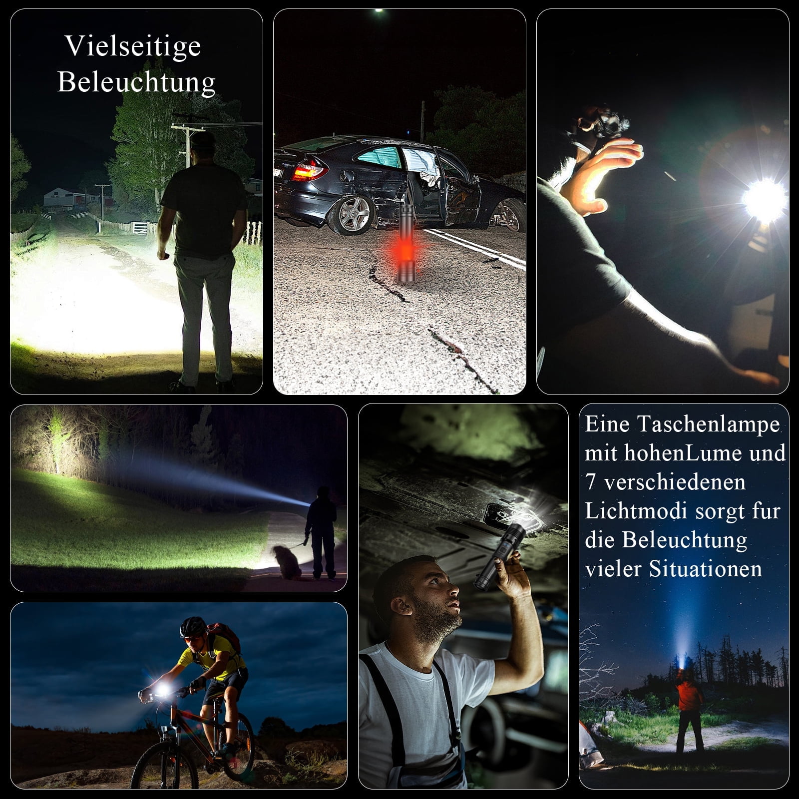 AMBLER LED Flashlights, 90000 Lumens Zoomable 7 Modes Rechargeable Flash Light for Outdoor Home Hiking Camping Essentials, 2 Pack