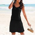 thumbnail image 2 of Cismea - Mini Vestido de Verano con Volantes Florales para Mujer, sin Mangas, con Lazo en El Hombro, LíNea Acampanada, Vestidos Cortos, Vestidos de Playa（Negro） Cismea falda, 2 of 2