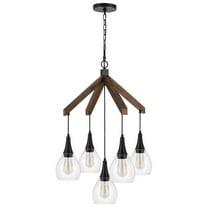 Cal Lighting 60W X 5 Watkins Rubber Wood Chandelier With Hanging Glass Shades