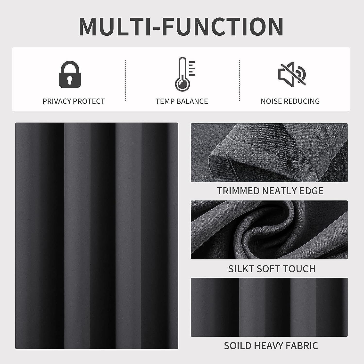 J&V TEXTILES Blackout Curtains 84 Inch Length 2 Panels Set, Thermal Insulated Long Curtains& Drapes 2 Burg, Room Darkening Grommet Grey Curtains for Living Room W55 x L84 Black