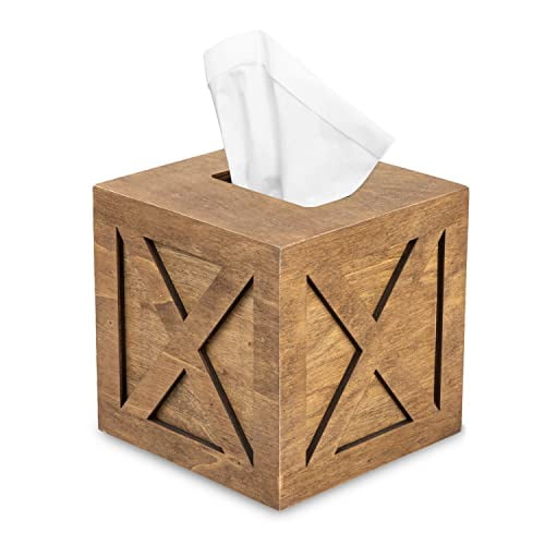 Ilyapa Wood Tissue Box Cover Farmhouse X Patterned - Rustic Farmhouse Barnwood Tissue Holder