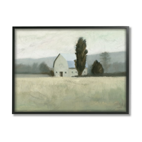 Stupell Industries Farmside Landscape White Barn Green Meadow Black Framed, 16 x 20, Design by James Wiens