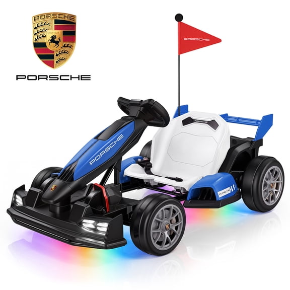 Licensed Porsche 24V Go Kart Ride on Toys Electric Go Kart for Boys Girls Age 6-12 Years Old, Blue