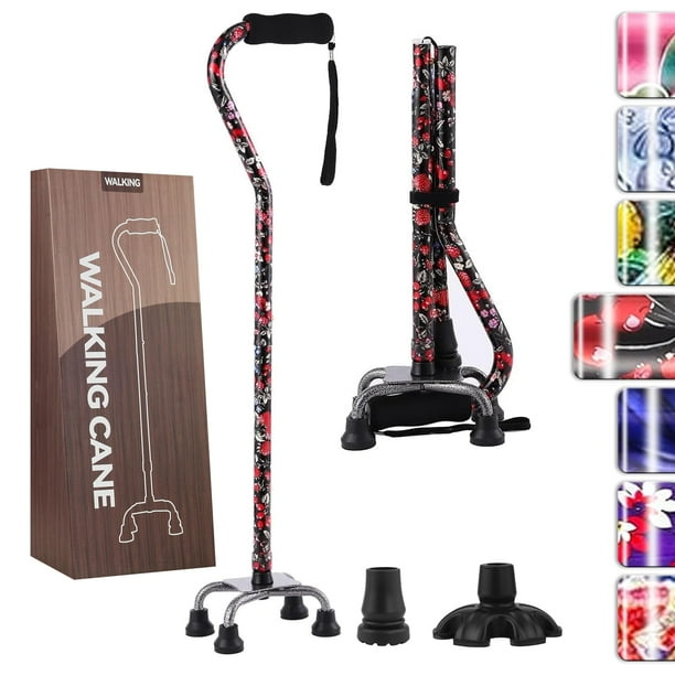 Bastón YOKABOZE para mujeres y hombres, plegable, de cuatro puntas, con base de 4 puntas para mayor estabilidad y equilibrio, de aluminio ajustable para personas mayores.