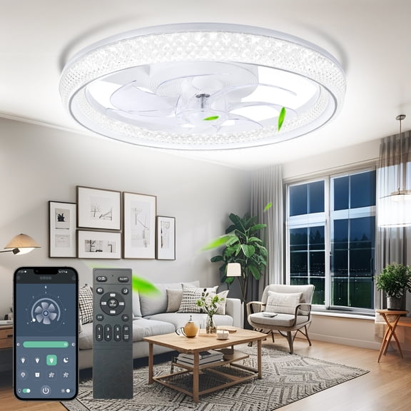 Lumi Home 20" Modern Ceiling Fans with Lights and Remote, Dimmable Low Profile Ceiling Fan, Flush Mount Ceiling Fan, Stepless Color Temperature Change and 6 Speeds - White
