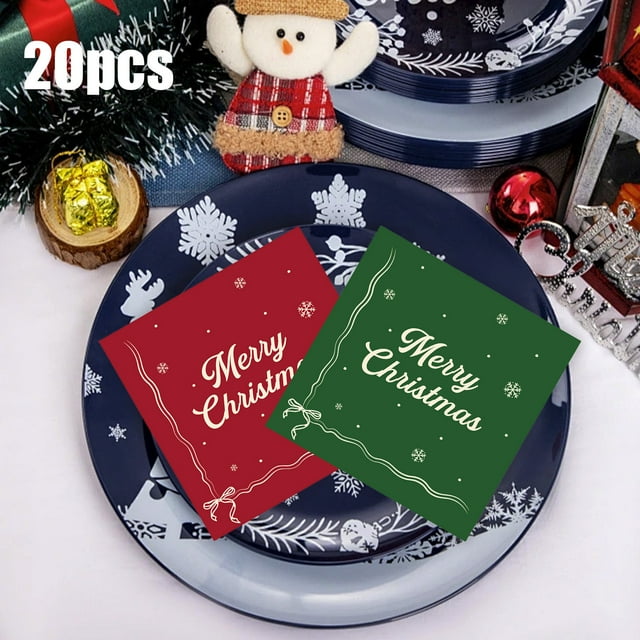 20 Servilletas de Papel Navideñas a Cuadros | Servilletas Navideñas Rojas y Verdes de 16,5 X 16,5 Cm Plegadas | Artículos de Fiesta Desechables para Celebraciones Navideñas y Eventos Festivos