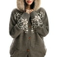 thumbnail image 4 of Women’s Faux Fur Trim Hooded Cardigan Sweater, Button Up Fair Knit Oversized Fall Winter Casual Lazy Style Coat Jacket, 4 of 10