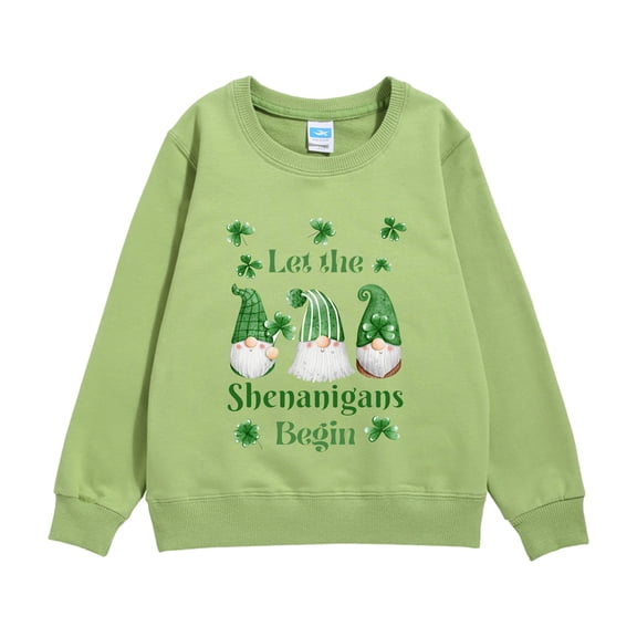 shoper St Patricks Shirt for Boy and Girl Round Neck Shamrock Graphic Tees for Kid long Sleeve St. Patrick's Day Clothes for Boy and Girl Green 120