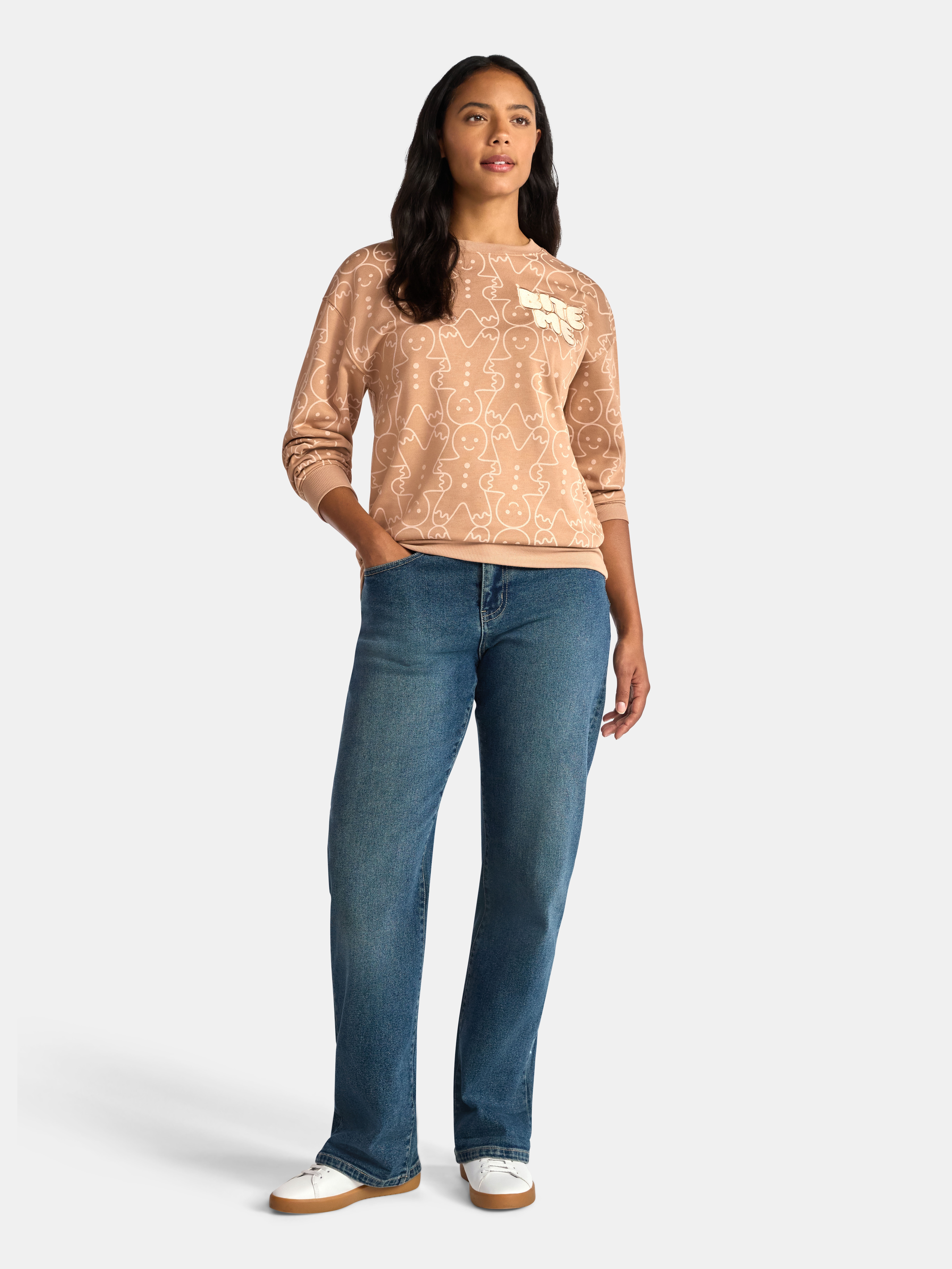 Gingerbread Man Women's Graphic Print Sweatshirt with Long Sleeves, Sizes XXS-XXL
