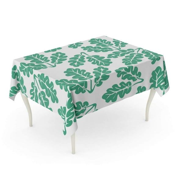 POGLIP Brown Leaf Oak Leaves Green Pattern Tree Silhouette White Tablecloth Table Desk Cover Home Party Decor 60x120 inch