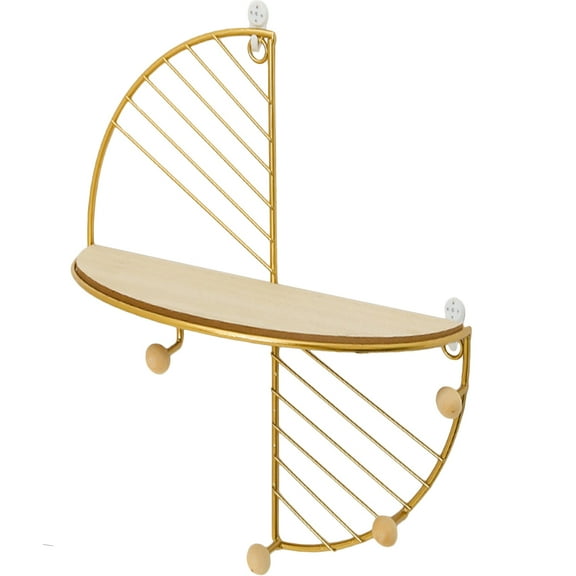 PAMINGONO Golden Decorative Wall Shelves Iron Wood 1Pcs For Bedrooms Home Decor