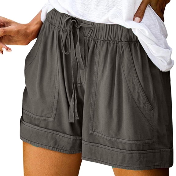 TRUBKH shorts for women athletic shorts for women cotton shorts for woman womens shorts casual bermuda shorts for women Summer Casual Fashion Solid Color Imitation Cotton Shorts Gray L