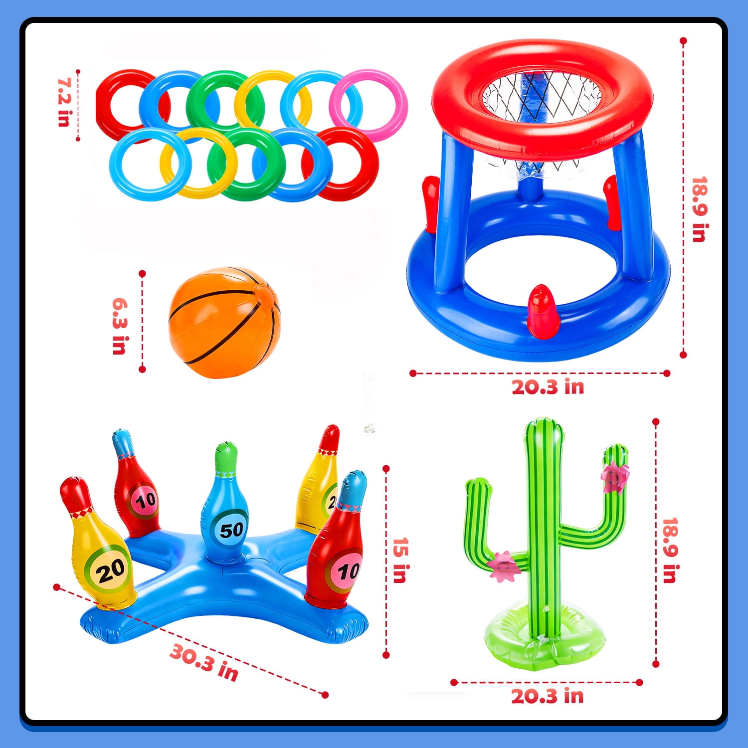 JoyStone Pool Toys Games Set, Floating Basketball Hoop Inflatable Cross Ring Toss Game Toys for Kids Adults, Summer Party Swimming Pool Water Games