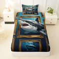 thumbnail image 3 of Castle Fairy Collage Shark Portrait Twin Sheets 3pcs,Vintage Framed Ocean Predator Layout Bedding,Teal Brass,1 Fitted Sheet,1 Flat Sheet and 1 Pillowcase, 3 of 6