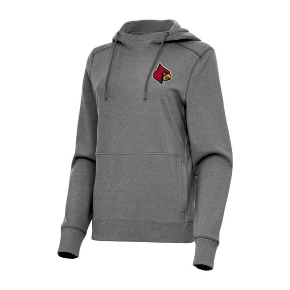 Women's Antigua Heather Black Louisville Cardinals Justice Pullover Hoodie