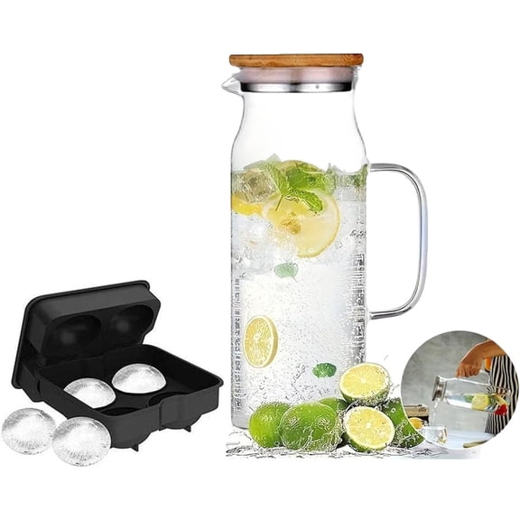 42oz Hot/Cold Dispenser for Hot Water, High Borosilicate Glass for Cold Water and Iced Tea - Easy Clean & Fridge Shelf Use