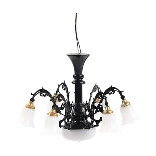 Lámpara colgante de araña a escala 1/87, accesorio de escenas en miniatura, diseño de mesa de arena de accesorios de arquitectura, decoración de escal Negro Hugo Luces de techo a escala