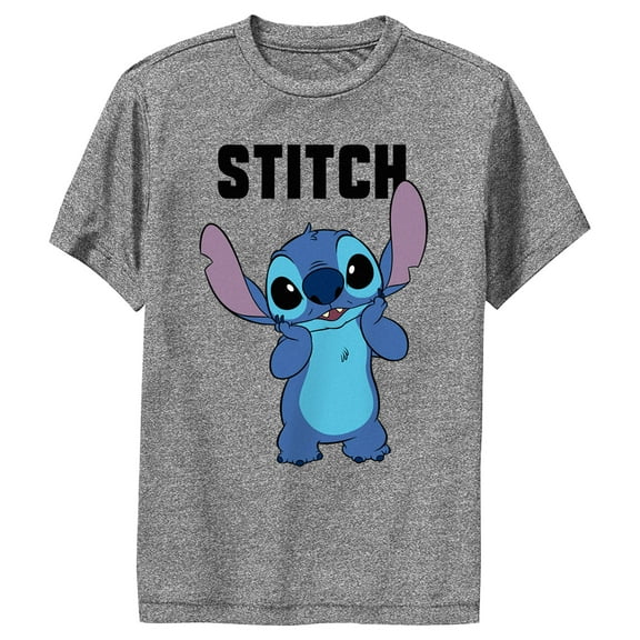 Boy's Lilo & Stitch Bashful Portrait Stitch  Performance Graphic Tee Charcoal Heather X Large