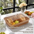 thumbnail image 3 of 2 PCS Imitation Rattan Bread Baskets, Wicker Bread Baskets with Acrylic Lids, Woven Bread Basket with Dustproof Cover, Fruit Tray, Rattan Food Serving Tray for Kitchens, Dining Tables, Restaurants, 3 of 6