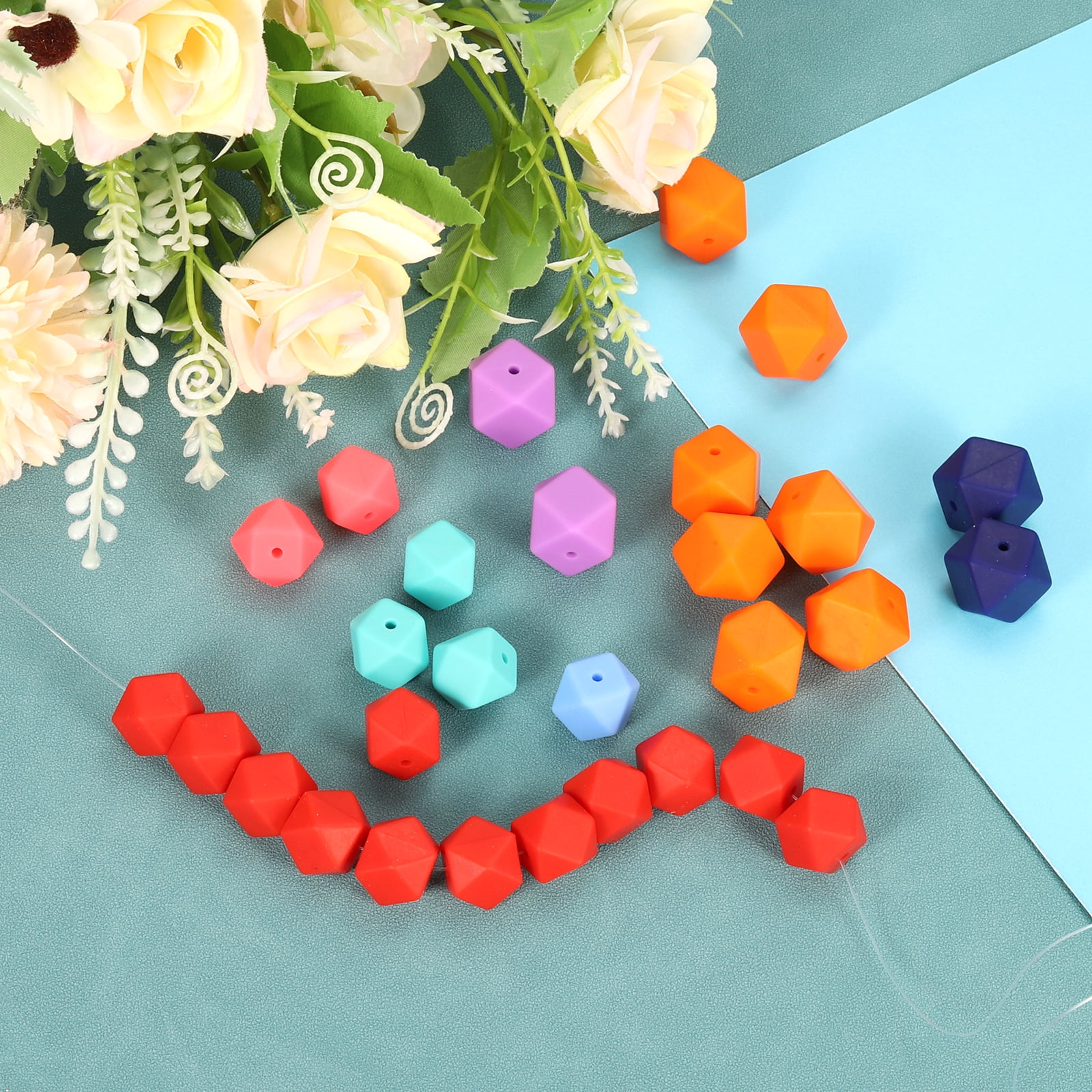 Uxcell 17 mm Hexagonal Silicone Beads, Polygonal Beads Bulk, Purple 50Pcs