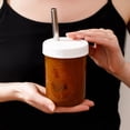 thumbnail image 5 of Reusable Wide Mouth Smoothie Boba Tea Cups Bubble With Lids And Straws Mason Jars Glass (2-pack  16 Oz Jars), 5 of 7