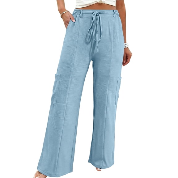 Yuanlook Women's Yoga Cargo Pants, Crinkle Fabric with Drawstring Waist & Wide Leg Fit, S-XXL