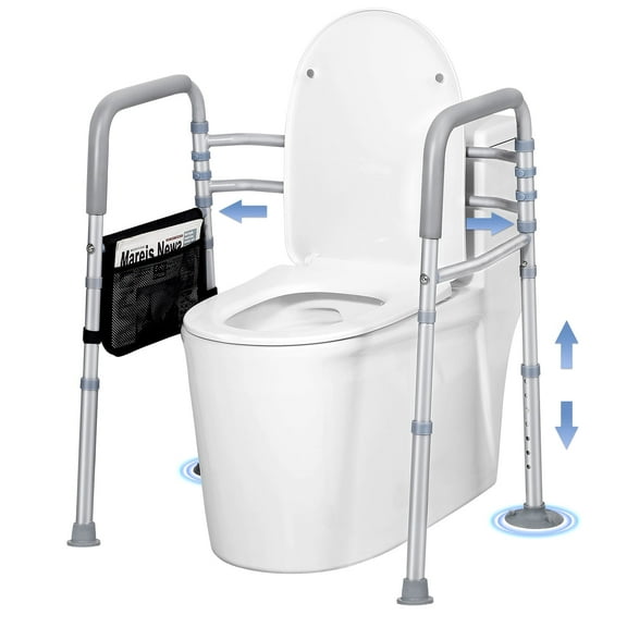 Width & Height Adjustable Toilet Safety Rail - Toilet Seat Risers for Seniors, Toilet Riser with Handles, Raised Toilet Seat with Handles - Toilet Safety Frame Fits Most Toilet (400LBS)
