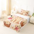 thumbnail image 3 of Manfei Kawaii Puppy Twin Sheets, Cartoon Bow Dog Bedding, Cream Pink, 3-Piece, 1 Flat Sheet, 1 Fitted Sheet and 1 Pillowcase, 3 of 6