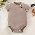 thumbnail image 2 of Otqutp Baby Girls Short Sleeved Solid Color Crewneck Romper Toddler Summer Cute Fashion Small Buckle Bodysuit Solid Color (Brown-1,6-12Months), 2 of 8