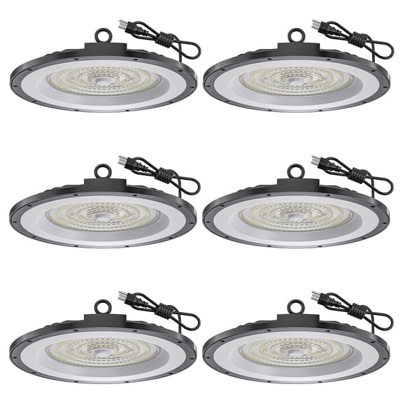 6 Pack 200W UFO LED High Bay Light 30000LM 6000K Daylight IP65 Waterproof Commercial Light 5FT Cord Warehouse Garage Workshop