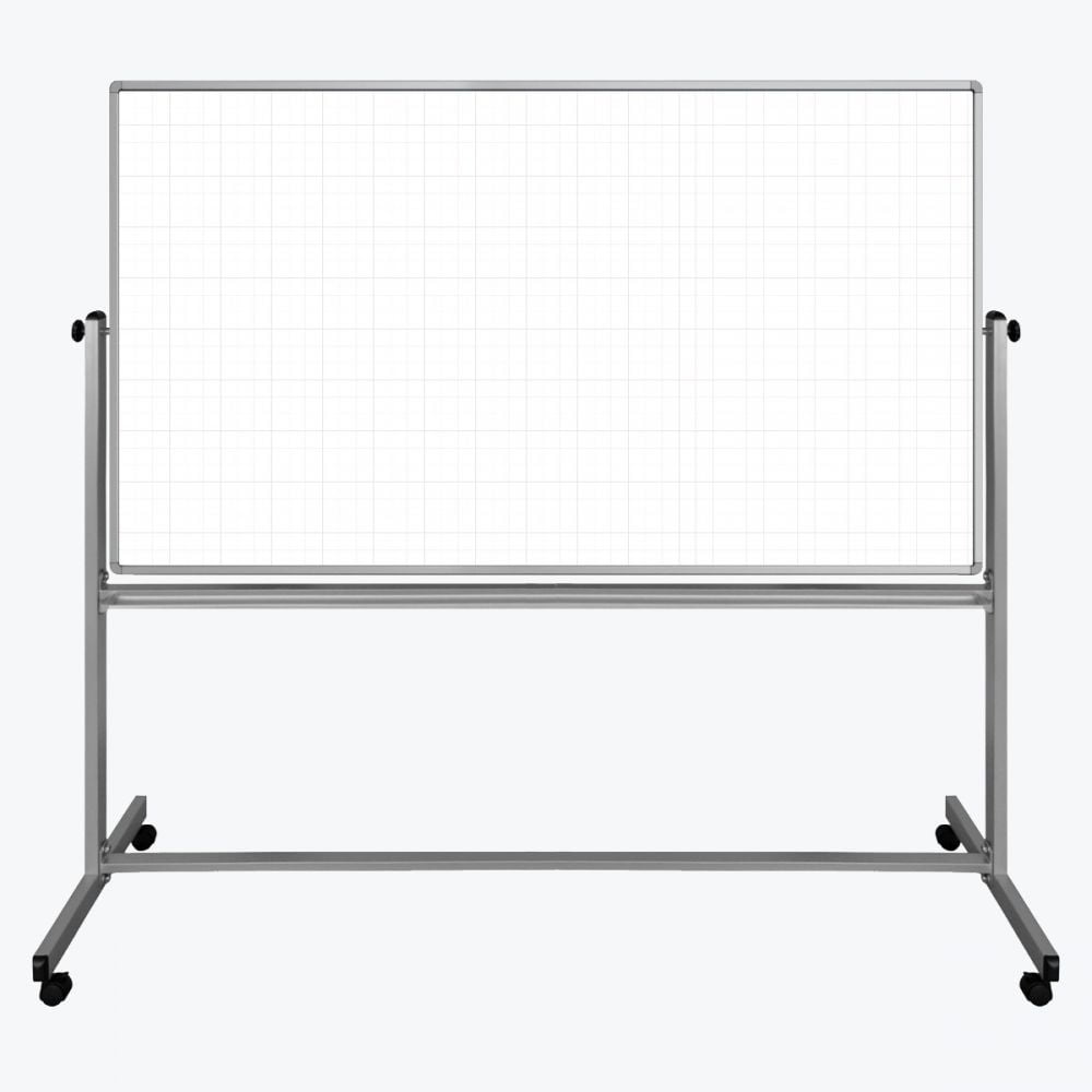 Luxor 72” x 40” Mobile Magnetic Double-Sided Ghost Grid Whiteboard - White